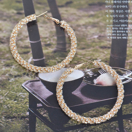 Twisted Rhinestone 60mm Hoop Earring