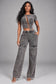 MINERAL WASH SAFETY PIN ASYM CUT TOP & PANT SET