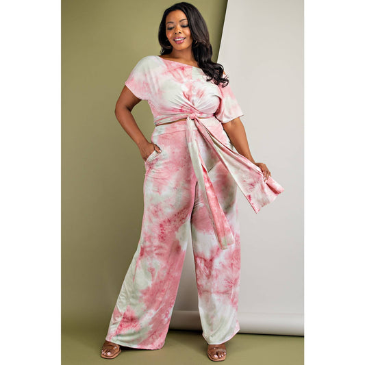 PLUS OFF SHOULDER WRAP AROUND TOP AND PANTS SET