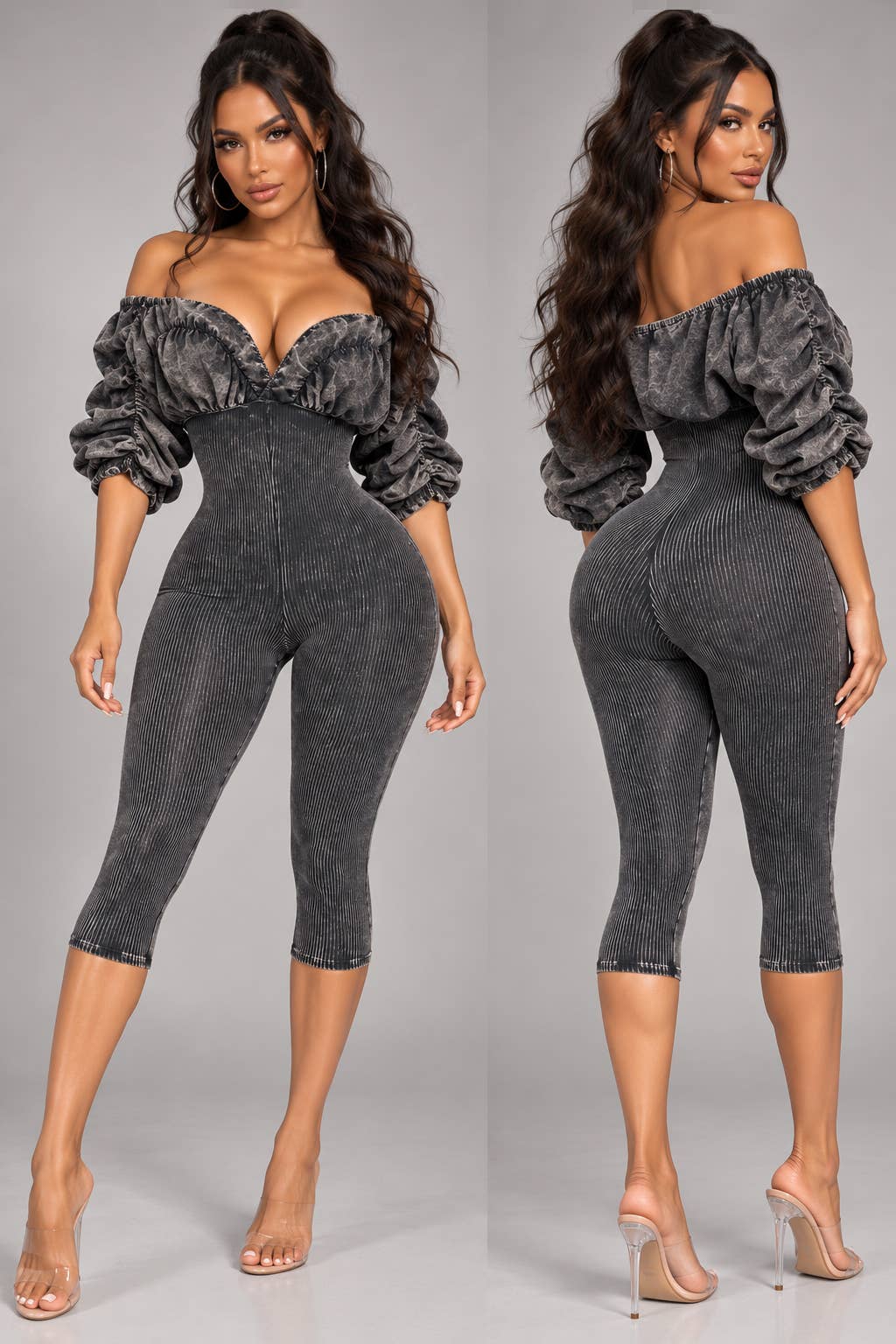 MINERAL WASH ULTRA RUCHED CAPRI ROMPER