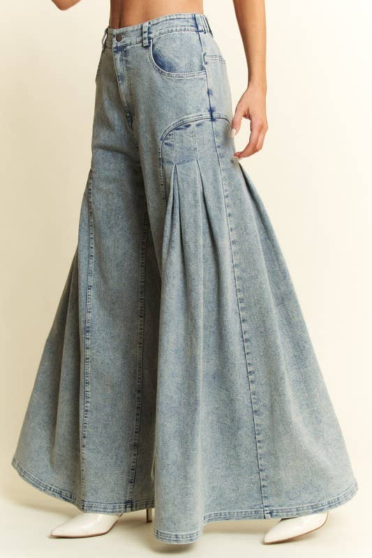 PLUS SIZE DENIM WIDE LEG FLARED PANTS