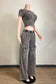 MINERAL WASH SAFETY PIN ASYM CUT TOP & PANT SET