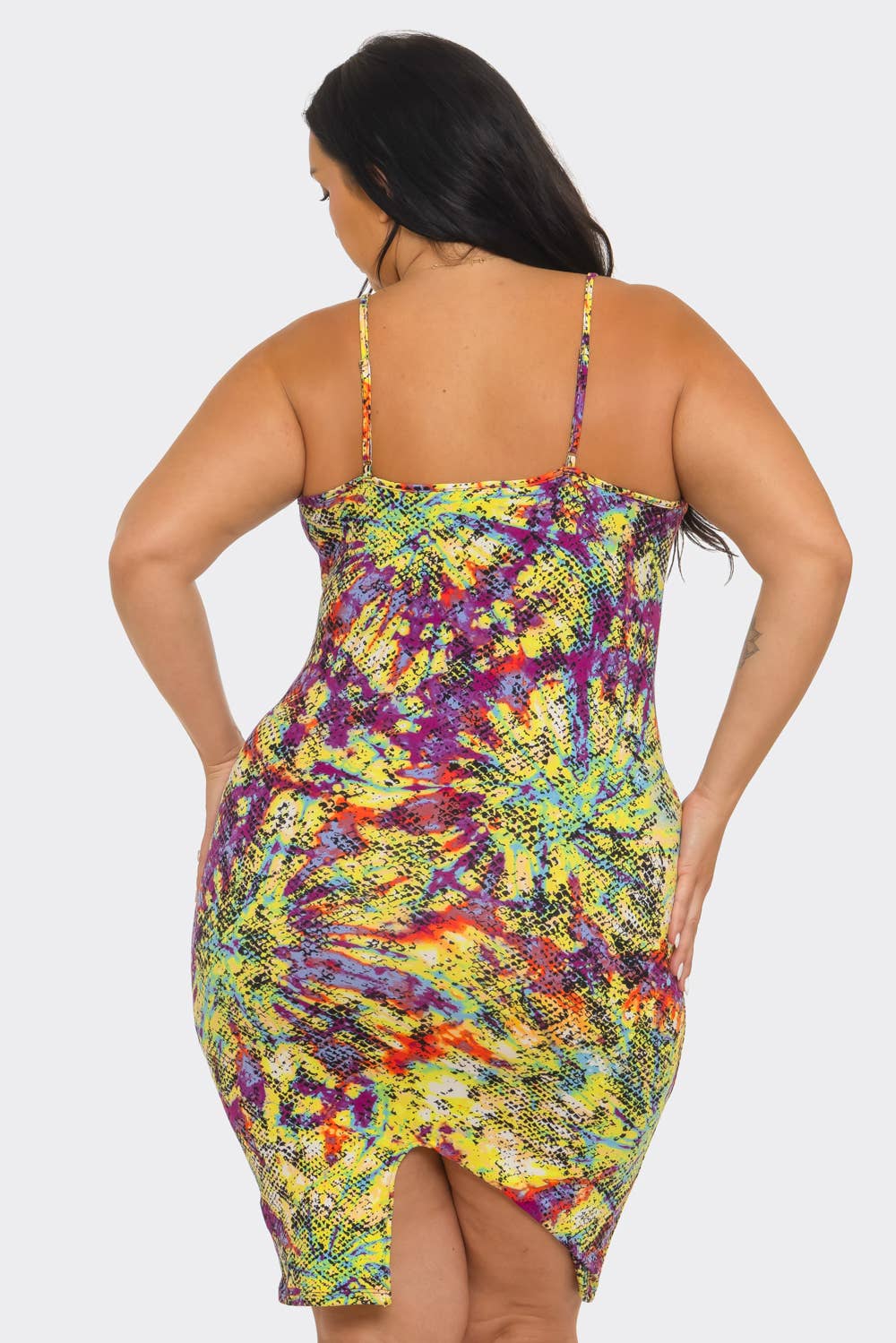Plus Tie Dye Print Back Slit Midi Dress