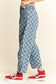 PLEATED CHECKERED HIGH WAIST BARREL PANTS