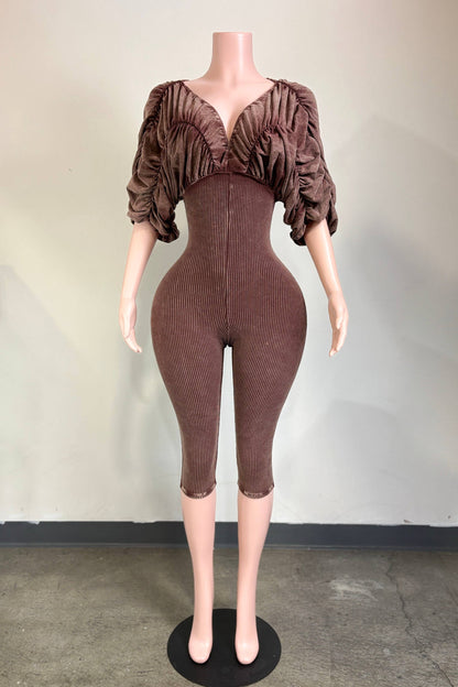 MINERAL WASH ULTRA RUCHED CAPRI ROMPER