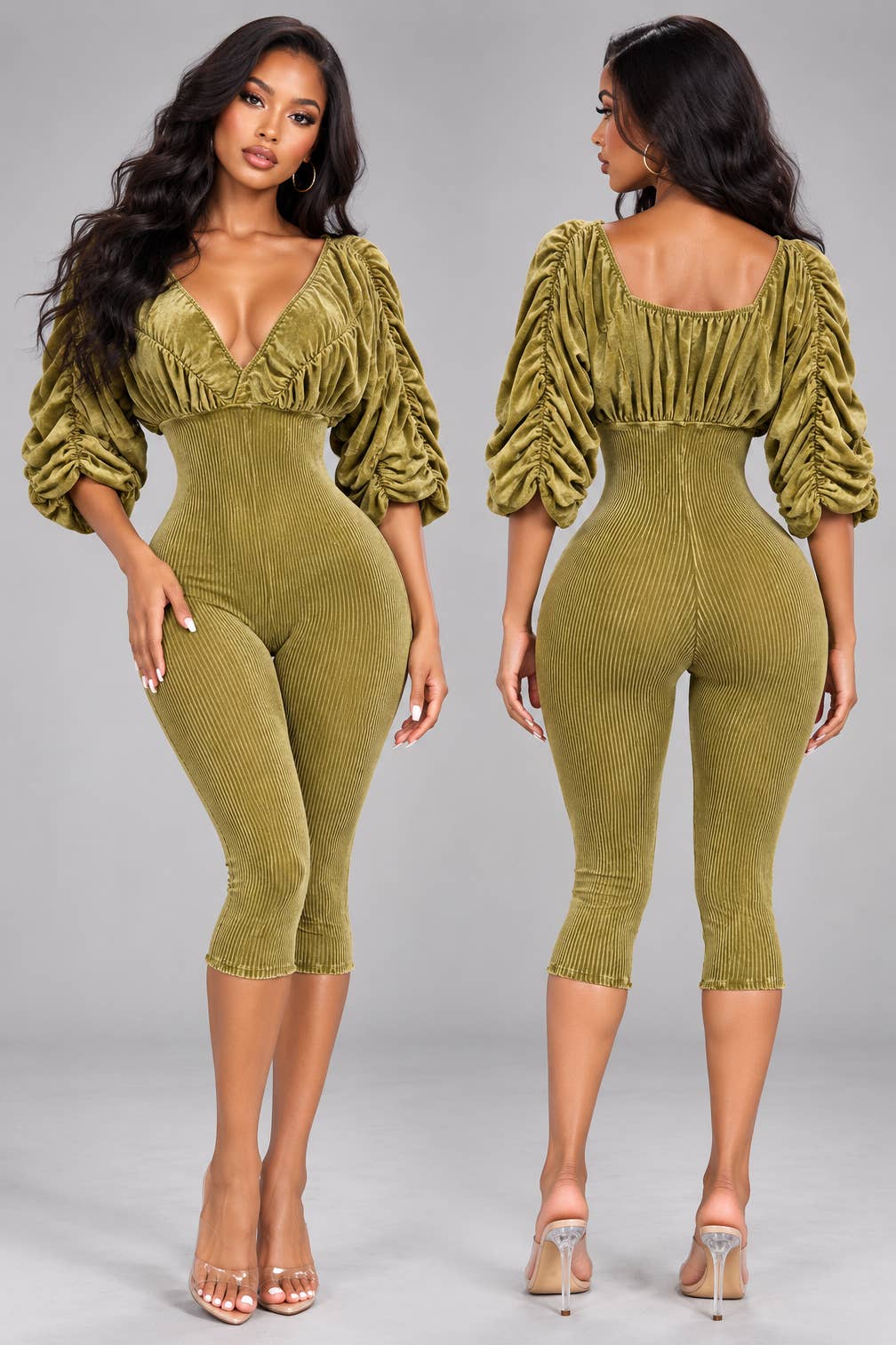 MINERAL WASH ULTRA RUCHED CAPRI ROMPER