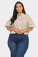Plus Size Stripe Button Down Bubble Sleeve Shirts Crop Top
