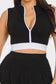 Front Zipper Crop Top And Pleated Mini Skirt Set