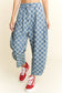PLEATED CHECKERED HIGH WAIST BARREL PANTS