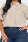 Plus Size Stripe Button Down Bubble Sleeve Shirts Crop Top