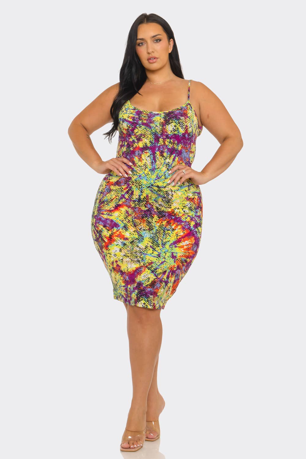 Plus Tie Dye Print Back Slit Midi Dress