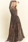 PLUS SIZE LONG SLEEVE MOCK NECK ANIMAL PRINT MESH MAXI DRESS