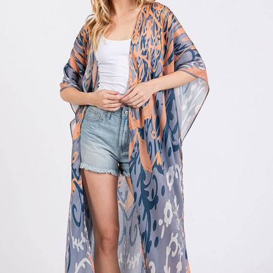 BOHO PRINT OPEN FRONT LONG KIMONO.