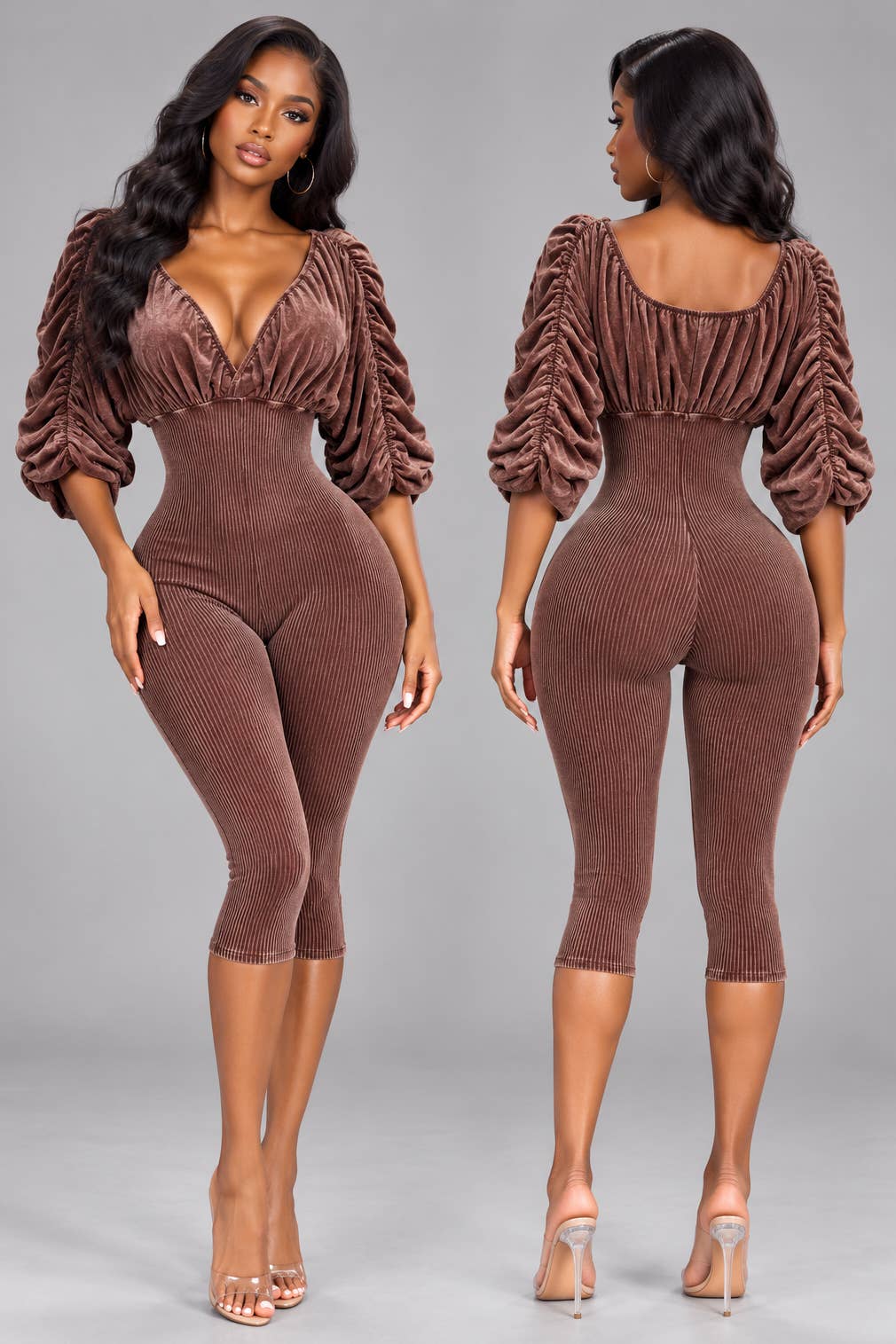 MINERAL WASH ULTRA RUCHED CAPRI ROMPER