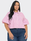 Plus Size Stripe Button Down Bubble Sleeve Shirts Crop Top