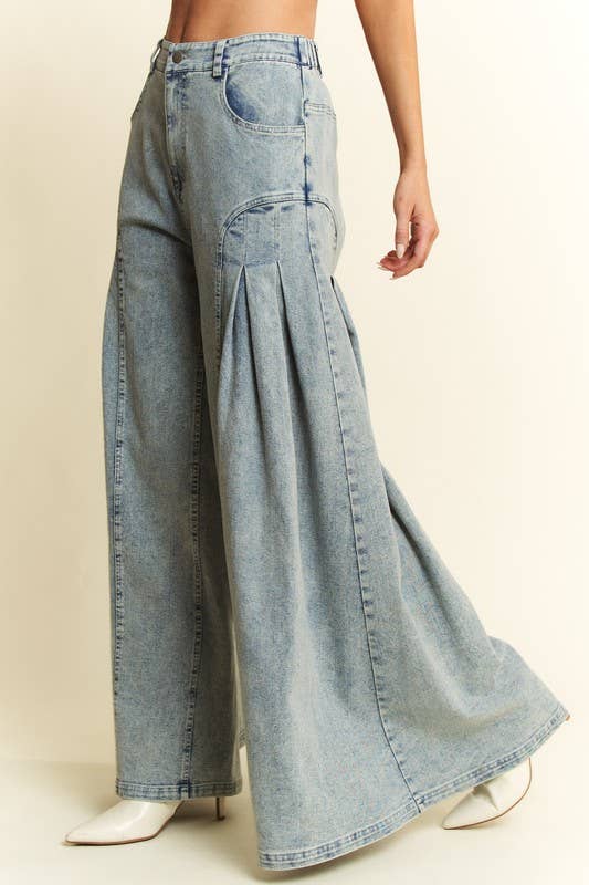 PLUS SIZE DENIM WIDE LEG FLARED PANTS