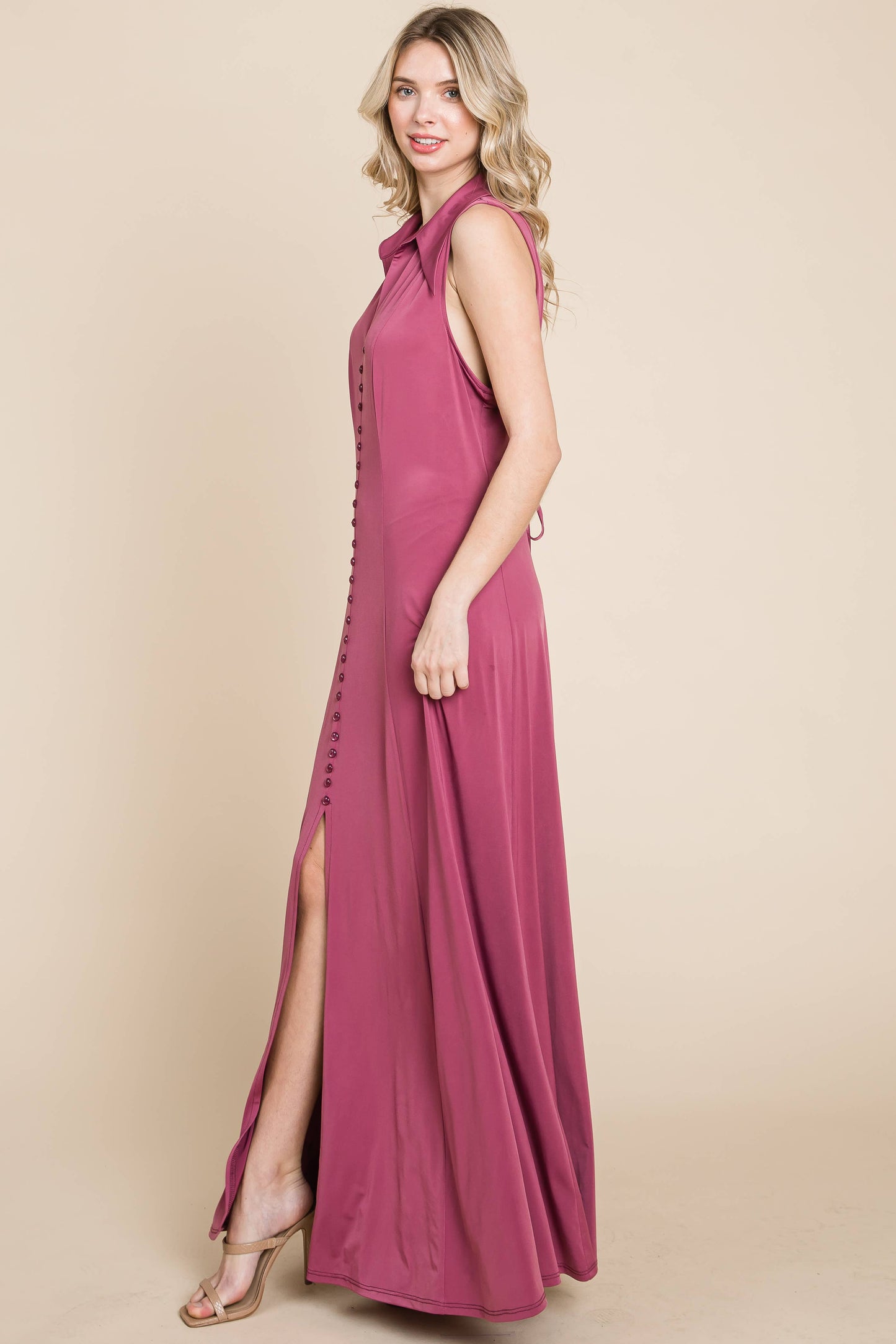 ETD-8903-PL Plus Size Solid Venezia V-Neck Maxi Dress