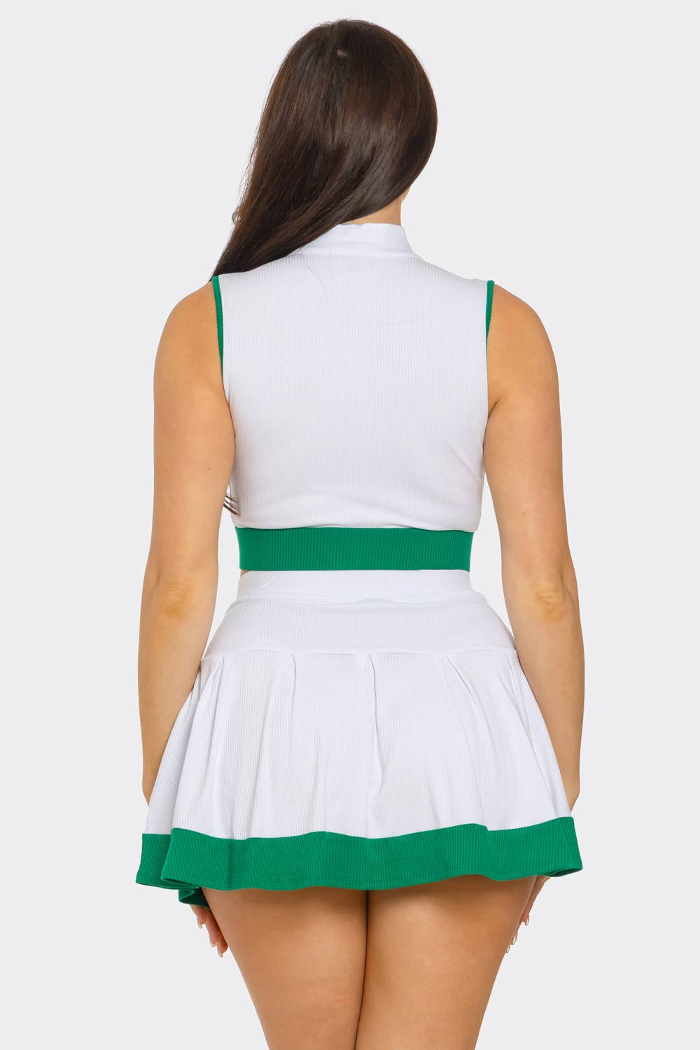 Front Zipper Crop Top And Pleated Mini Skirt Set
