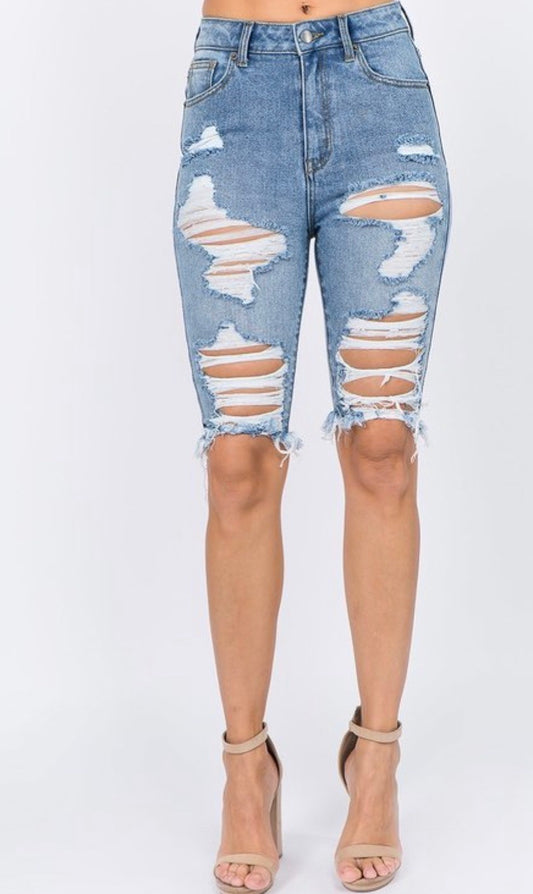Distressed denim Bermuda Shorts jeans