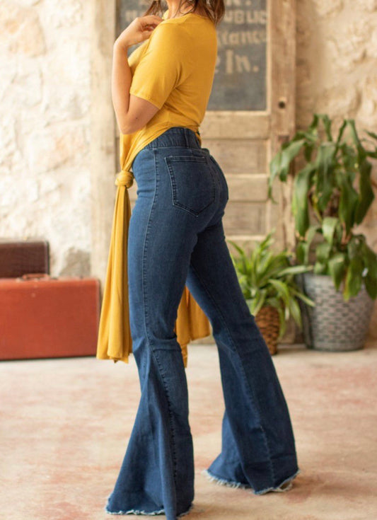 No button Waist band bell bottoms jeans